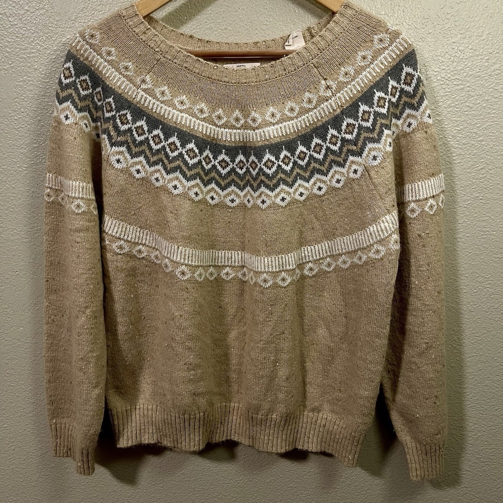 Weatherproof Vintage Fair Isle Sweater Beige Cozy Cabin Cottagecore Women's Sz L